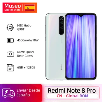 Перейти на Алиэкспресс и купить Глобальная версия Xiaomi Redmi Note 8 Pro 6 ГБ 128 ГБ ROM 64 мп Quad Camera MTK Helio G90T смартфон 4500 мАч 18 Вт QC 3,0 UFS 2,1
