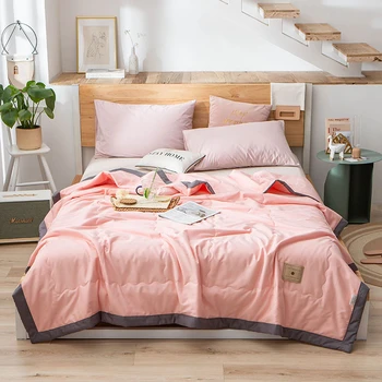 

Solid Color Thin Cotton Air-conditioning Quilt Summer Comforter Washed Soft Breathable Bed Cover for Travel Rest Throw Blanket