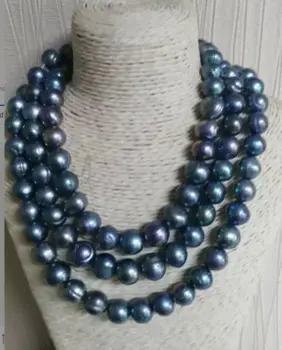 

stunning baroque 8-9 MM AAA SOUTH SEA Black blue PEARL NECKLACE 80"