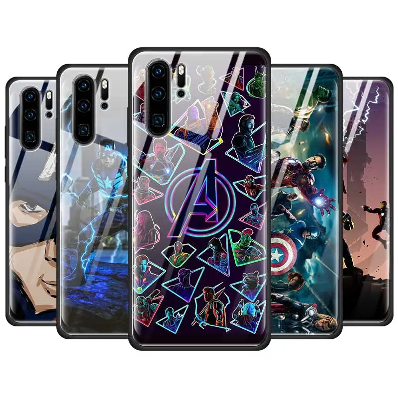 

Marvel avengers Tempered Glass Case For Huawei P30 P20 P10 Mate 30 20 10 Lite Pro Honor 8X TPU Silicone Phone Bumper Cover Couqe