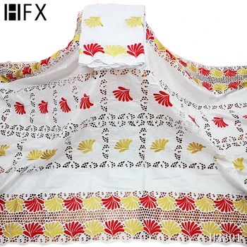 

HFX Nigerian lace fabric 2020 high quality lace bazin brodé brocade African bazin riche fabric with beads for women dresses