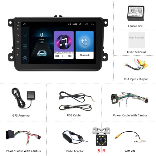 With 8 IR Camera Hikity " HD Авторадио 2din Android 8,1 gps Bluetooth навигация автомагнитолы FM приемник MP5 плеер для VW GOLF POLO 5 6 PASSAT Caddy - Цвет: With 8 IR Camera
