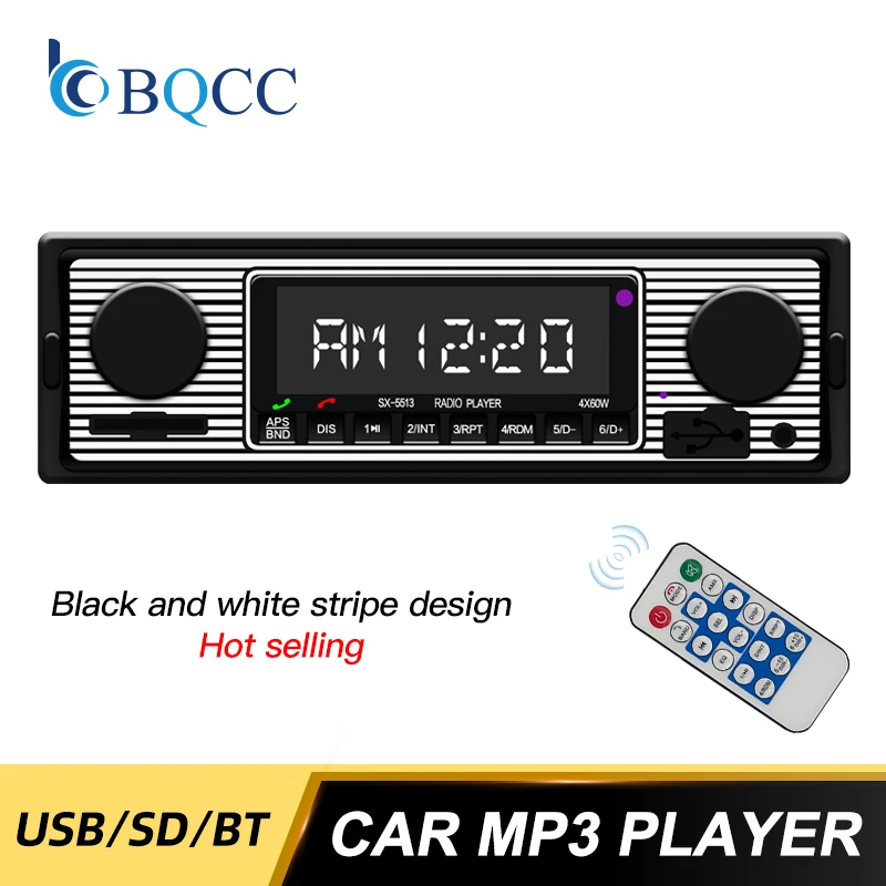 Single 1 Din 12V Car Radio FM MP3 Player Built-in 2 Speaker USB SD AUX Bluetooth 