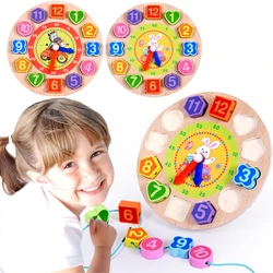 Presente colorido 12 números relógio de brinquedo de madeira geometria digital cognitiva correspondência relógio brinquedo do bebê crianças cedo brinquedo educativo puzzles
