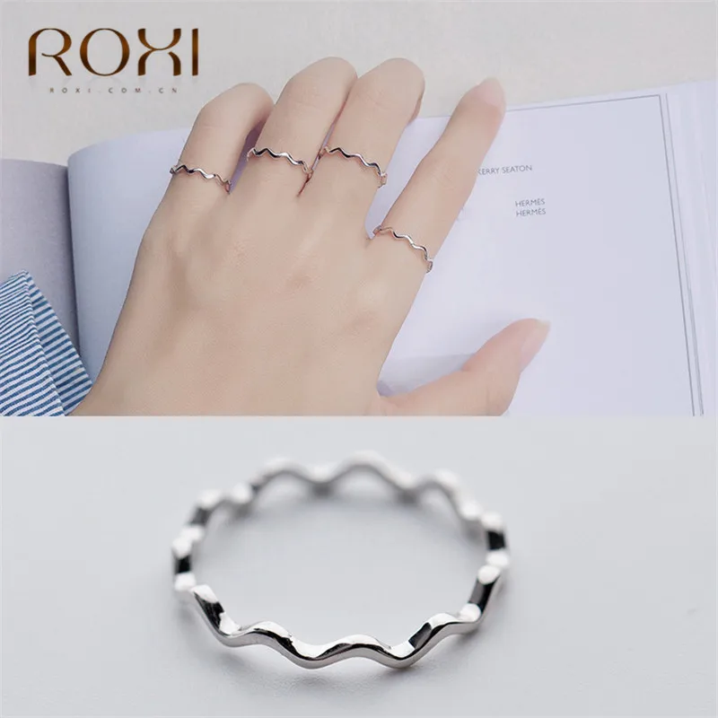 ROXI, 925 пробы, серебряные кольца на палец для женщин, простая тонкая линия, Кривая волна, дикое гладкое кольцо, регулируемое обручальное кольцо, ювелирное изделие