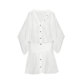 

White V Neck Sexy Long Puff Sleeve Designer Runway Style European Office Ladies Elegant Vintage HIgh Waist Shorts 2 Pieces Set