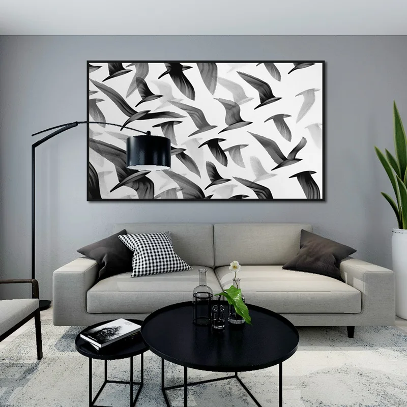 

Abstract Art Black And White Poster Flying Geese Canvas Painting Picture Print For Living Room Bedroom Home Wall Art Decoration