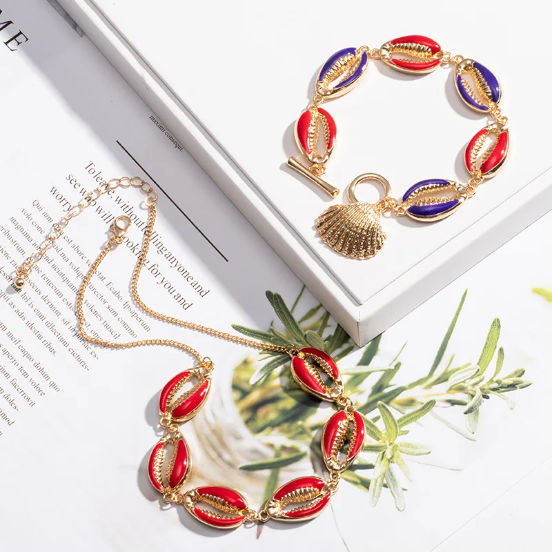 

Seaside Vacation Casual Wind Shell Earrings Bohemian Drop Oil Color Shell Necklace Combination Dangle Earrings for Women