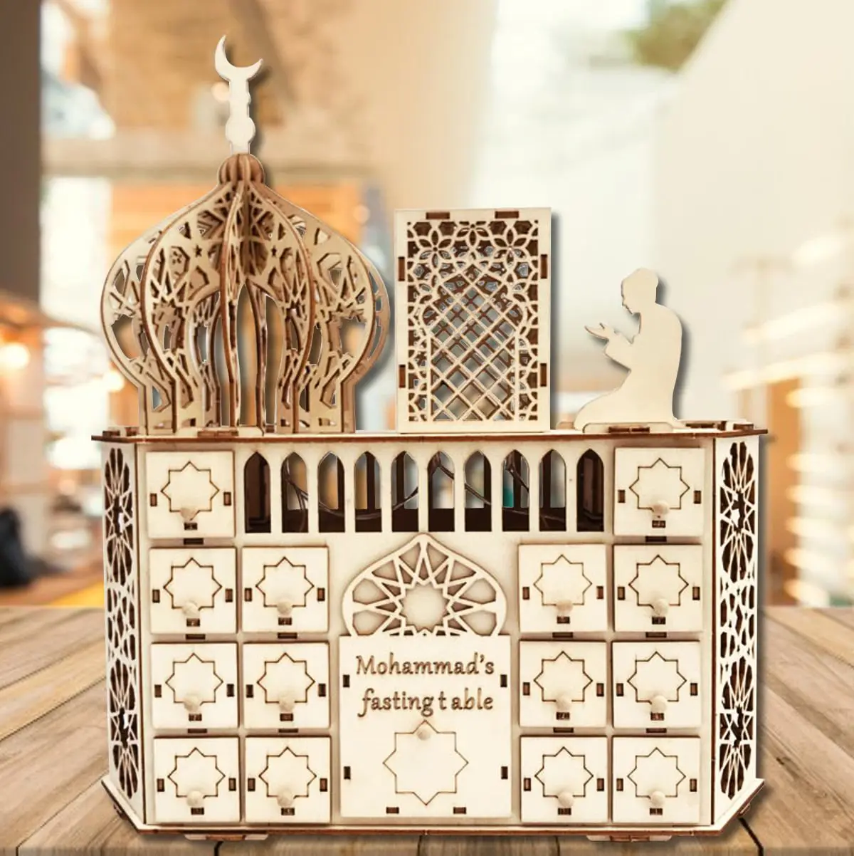 Wooden DIY Ramadan Countdown Calendar Crafts Pendants Eid Mubarak 
