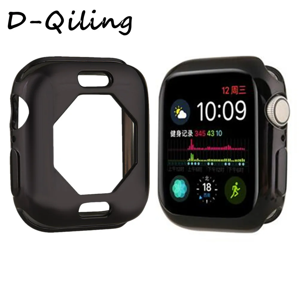 Чехол для часов Apple Watch Case5, 4, 3, 2, 1, 40 мм, 44 мм, прозрачный чехол из ТПУ, защитная пленка для экрана iWatch - Цвет: Black