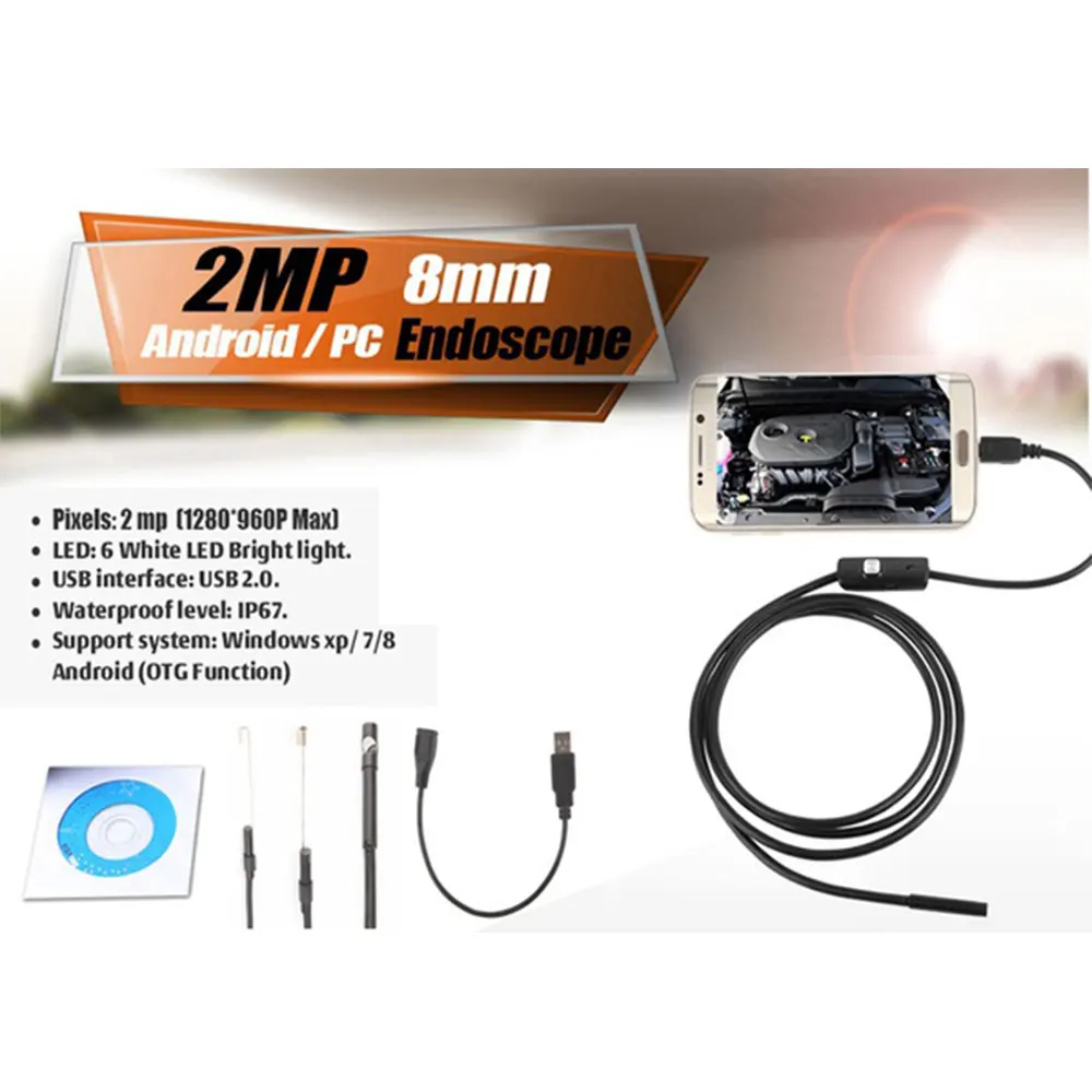 Endoscope Borescope Wireless 8mm F150 8LED Waterproof Snake Camera Hard Line for IOS Android