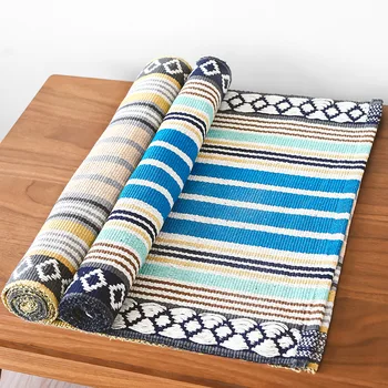 

Boho Retro Square Diamond Carpet For Living Room Cotton Area Rugs Table Ruuner Home Decor Multicolor Striped Latex Antislip Mat