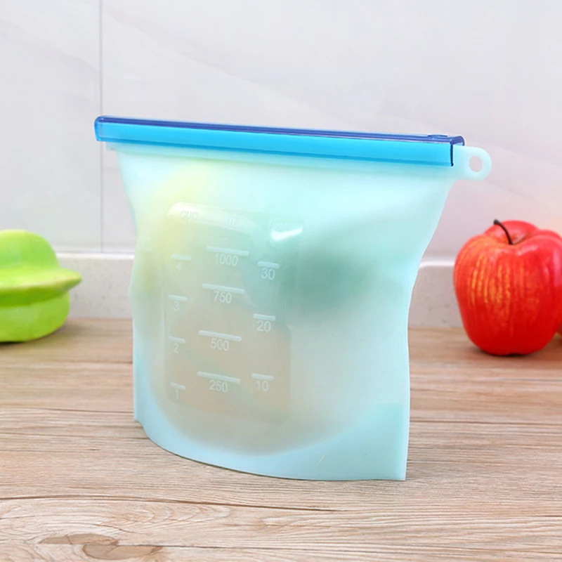 Silicone Food Bag 4 Color Environmental Protection Hangable Strip Reusable Seal Food Storage Bags Household Kitchen Ziploc - Цвет: Blue