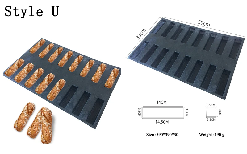 Glass Fiber Silicone Bread Mold Various Long Loaf Hot Dog Baguette Eclair Cookie Black Porous Mould Non Stick Baking Tool