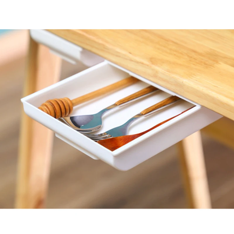 Office Organizer Self Stick Pencil Tray Desk Table Storage Drawer Box Under Desk Stand Self-adhesive Under-Drawer Storage Box