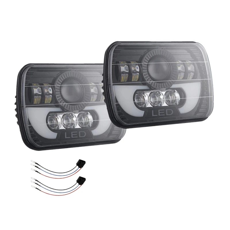 

2PCS 5X7 7X6 Inch LED Headlight Headlamp Angel Eye,300W 30000Lm H4 Wiring Harness Headlamp Projector for Jeep Wrangler
