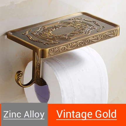 Vintage Gold Винтажный держатель для туалетной бумаги для ванной комнаты, держатель для туалетной бумаги, держатель для телефона, подставка для сотового телефона, медная стойка для салфеток из розового золота - Цвет: Vintage Gold