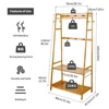 Bamboo Garment Coat Clothes Hanging Heavy Duty Rack with top shelf and 2-tier Shoe Clothing Storage Organizer Shelves 5