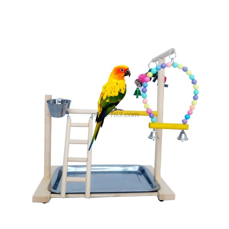 Wooden Bird Perch Stand Parrot Platform Playground Exercise Gym Playstand Ladder Interactive Toys with Feeder Cups