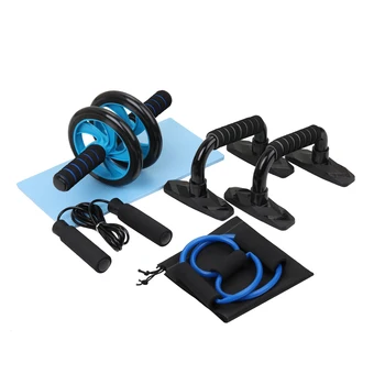 

5-in-1 AB Wheel Roller Kit Spring Exerciser Abdominal Press Wheel Pro with Push-UP Bar Jump Rope and Knee Pad Fitness Equipment