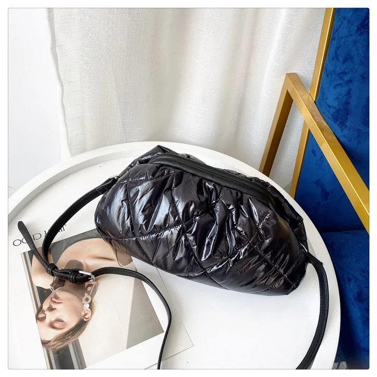 Модная зимняя женская хлопковая пуховая сумка, роскошные сумки, женские сумки, дизайнерские женские сумки через плечо - Цвет: Черный