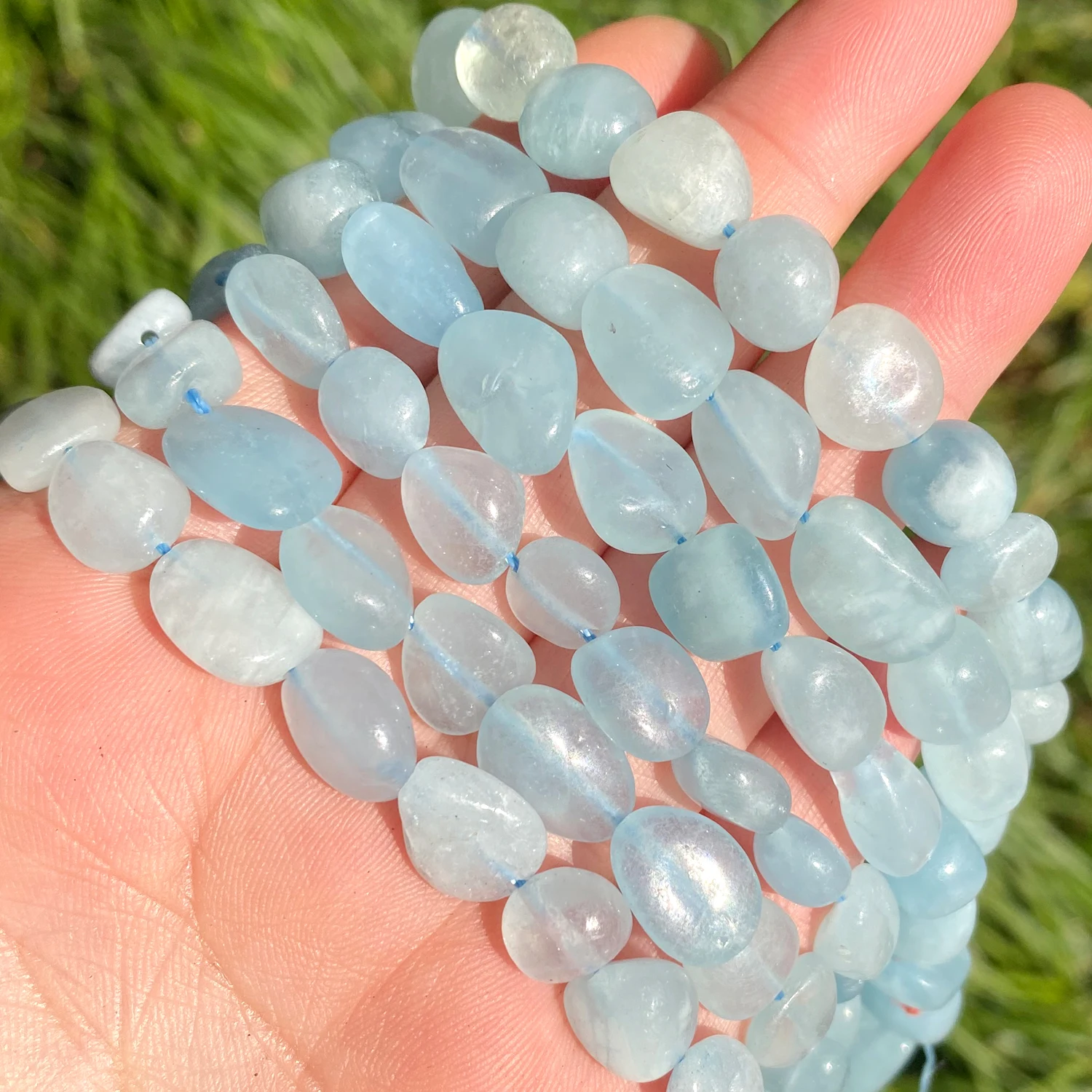 68MM Natural Stone Irregular Shape Blue Aquamarines Loose Spacer Beads