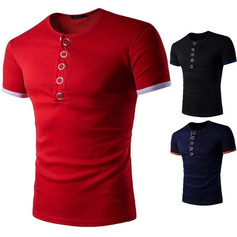 

Ebay2017 Hot Selling Men Placket Knock on Contrast Color Short Sleeve Base T-shirt