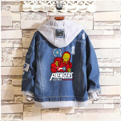 3 Супергерой Железный человек/человек паук толстовка Marvel ковбой поддельные две части Толстовка отверстие деним для мужчин женщин Студенческая куртка - Цвет: 3