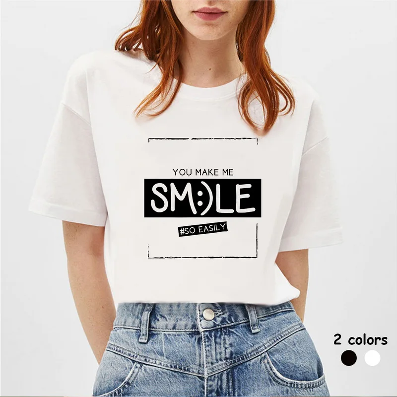 Женская футболка с графикой You Make Me Smile BLINGPAW Минималистичная короткими рукавами