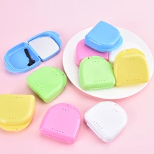 

Tooth Storage Box With Mirror Oval Denture Storage Orthodontic Retainer box Portable Molar Braces Box
