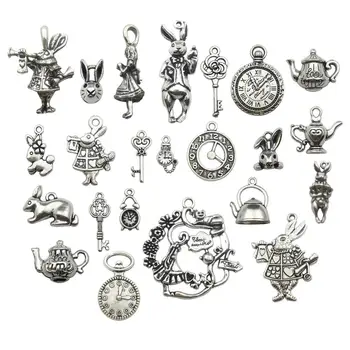 

40pcs Antique Silver Alice in Wonderland Fairy Tales Tea Party Steampunk Victorian Necklace Bracelet Charms