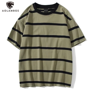 Aolamegs Men T Shirt Color Block Print 3 color Optional Tee Shirts Simple High Street Basic All-match Cargo Tops Male Streetwear