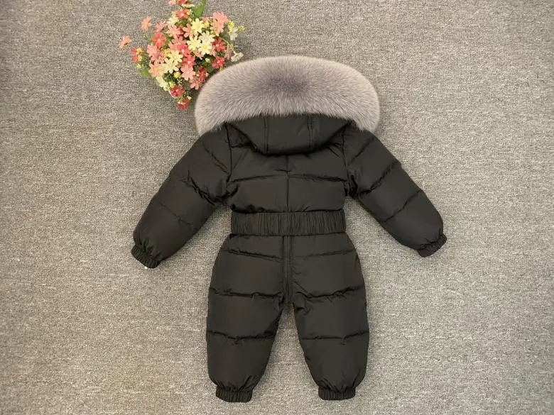 Luxury Large Real Fur Collar Infant Baby Snowsuit Thick Warm Down Rompers Hooded Toddler Boys Girls Jumpsuit One-pieces Ski Suit
