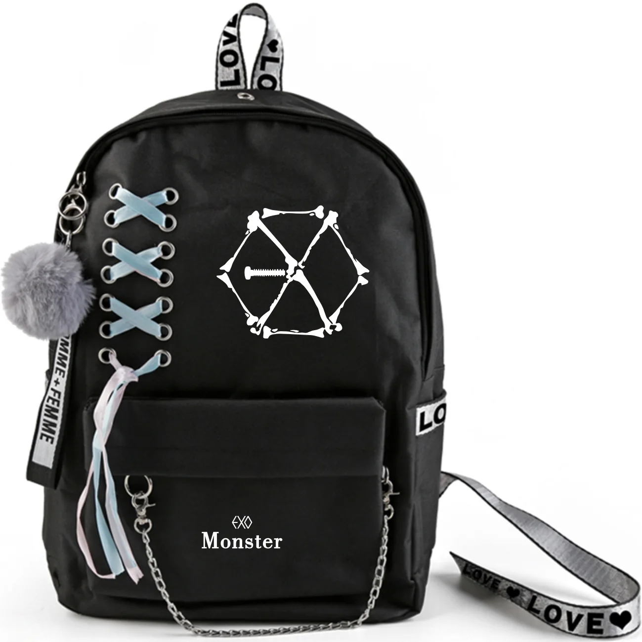 Коричневый Kpop EXO рюкзак большой емкости школьные сумки с скрещенной лентой плюшевый мячик-подвеска EXO дорожная сумка Коллекция фанатов Прямая - Цвет: Коричневый
