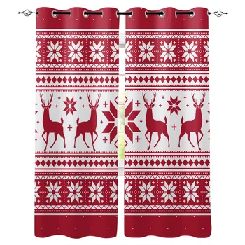 

Christmas Reindeer Snowflake Texture Window Curtains Home Decor Bedroom Kitchen Curtain Panel Curtains for Living Room
