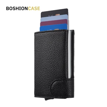

BOSHIONCASE 2020 Fashion PU Leather Credit Card Holder RFID Blocking Slim Metal Wallet Automatic Pop Up Bank Case