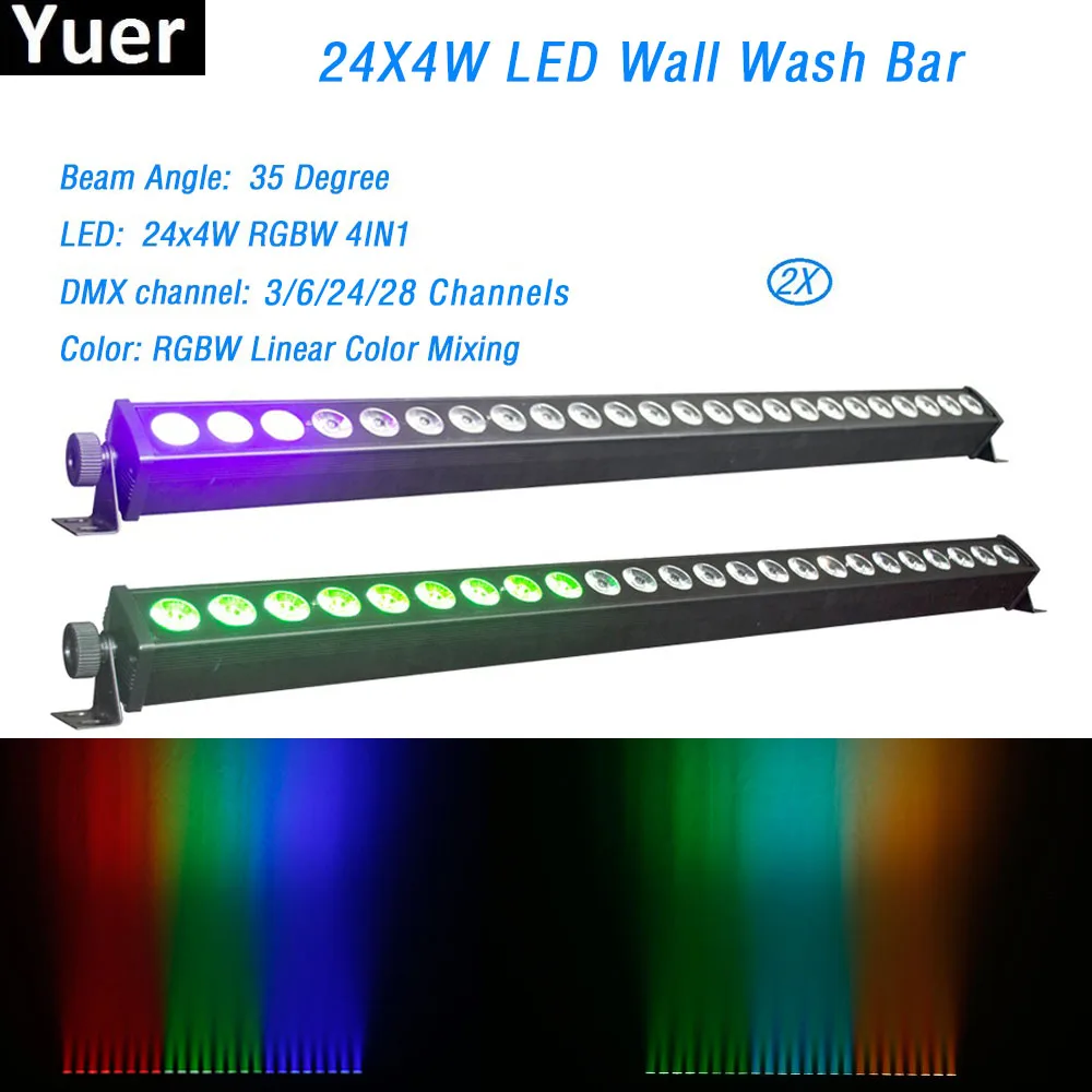 2Pcs/Lot 24X4W RGBW 4IN1 LED Wall Washer Bar Light DMX512 Control Led Wash Stage Light Music DJ Disco Party Wedding Show Light