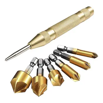 

6pcs No Cap Gold Center Punch 130mm+ Chamfer Automatic Center Punch Locator Punch Window Breaker Automatic Sample Punch