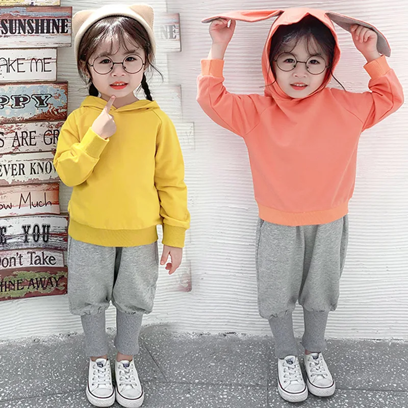 

Girls 2020 Spring Korean-style 3456-Year-Old Small CHILDREN'S Leisure Sports Suit Cartoon Rabbit Ear Two-Piece Set Fashion Autum