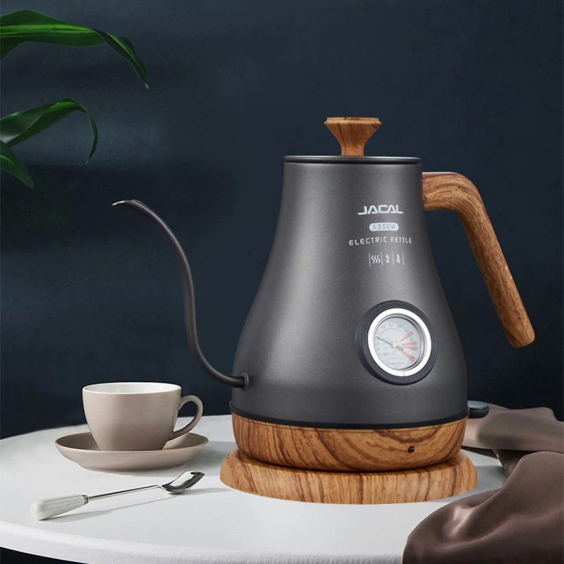 1.0L Electric Kettle Retro Gooseneck Hand Brewed Coffee Pot Slender Mouth Teapot Stainless Steel Liner Kettle with thermometer 3