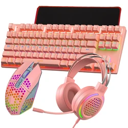 Para 4 pces jogos conjuntos de teclado mouse fone de ouvido combos usb 1.5m ratos 3200dpi ajustável led óptico mouse fone de ouvido para computador portátil