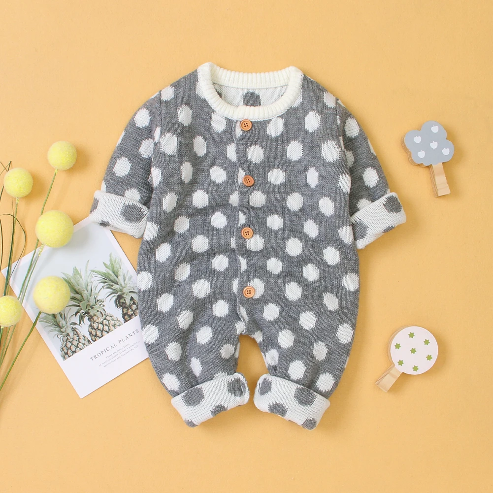 Toddler Romper Newborn Baby Girl Clothes Knitted Sweater Polkal Dots Long Sleeve Romper Jumpsuit Outfits 6 Colours