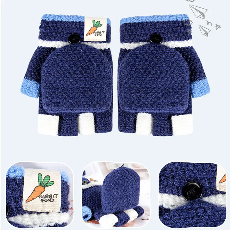 HIRIIGN/Детские Зимние перчатки для мальчиков и девочек, вязаные варежки с Откидывающейся Крышкой, теплые детские милые теплые перчатки