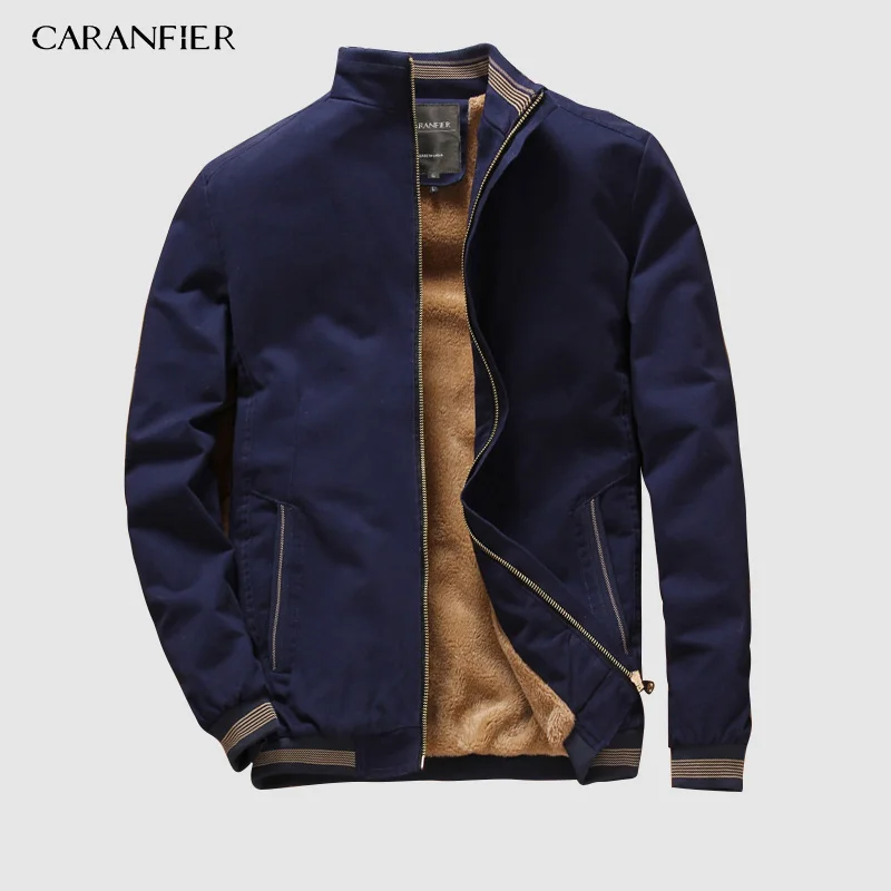 Dakr Blue CARANFIER/осенние мужские куртки-бомберы, повседневная мужская верхняя одежда, флисовая плотная теплая ветровка, куртка, военные бейсбольные пальто, одежда - Цвет: Dakr Blue