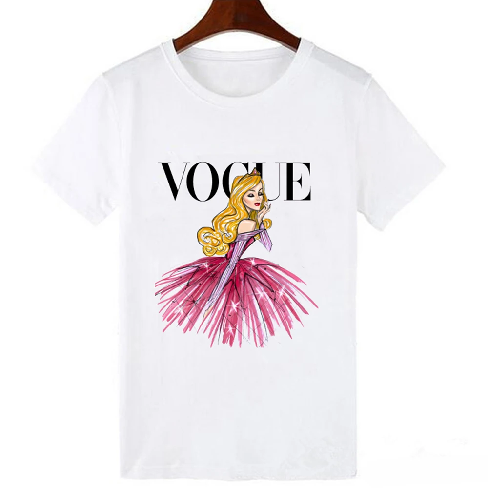 

LUCKYROLL Sleep Beauty Aurora Princess Personality Print T-shirt Women Short-sleeved Tee Top White Harajuku Vogue T-shirt