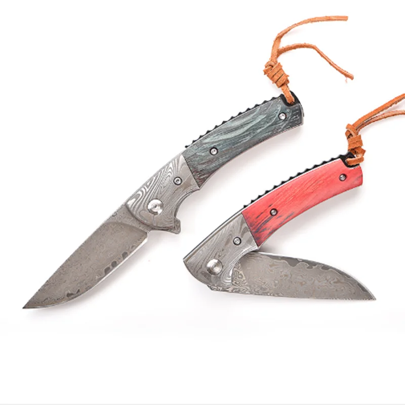 KESIWO folding knife damascus blade EDC camping survival pocket tactical knives hunting wood handle outdoor rescue fishing tools