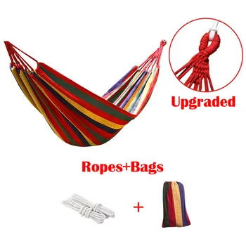 

260X150CM 2 Persons Striped Hammock Outdoor Leisure Bed Hanging BedThickened Canvas Sleeping Swing Hammock For Camping Hunting