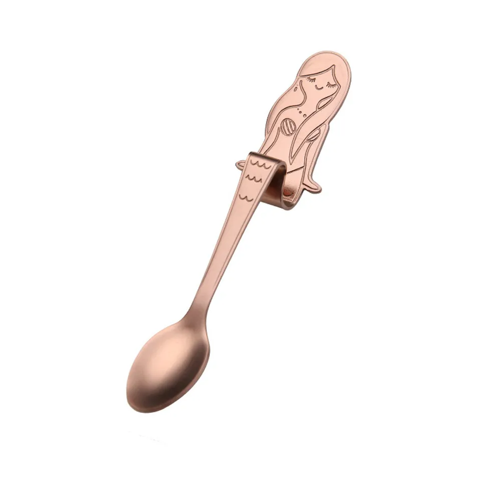 Rose gold Cute Mermaid Spoon Handle Spoons Flatware Coffee Drinking Tools Kitchen Gadget - Цвет: Rose gold
