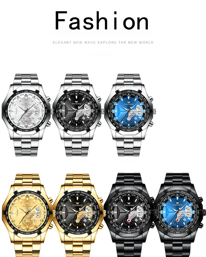 FNGEEN New Concept Quartz Watches Fashion Casual Military Sports Wristwatch Waterproof Luxury Men's Clock Relogio Masculino S001