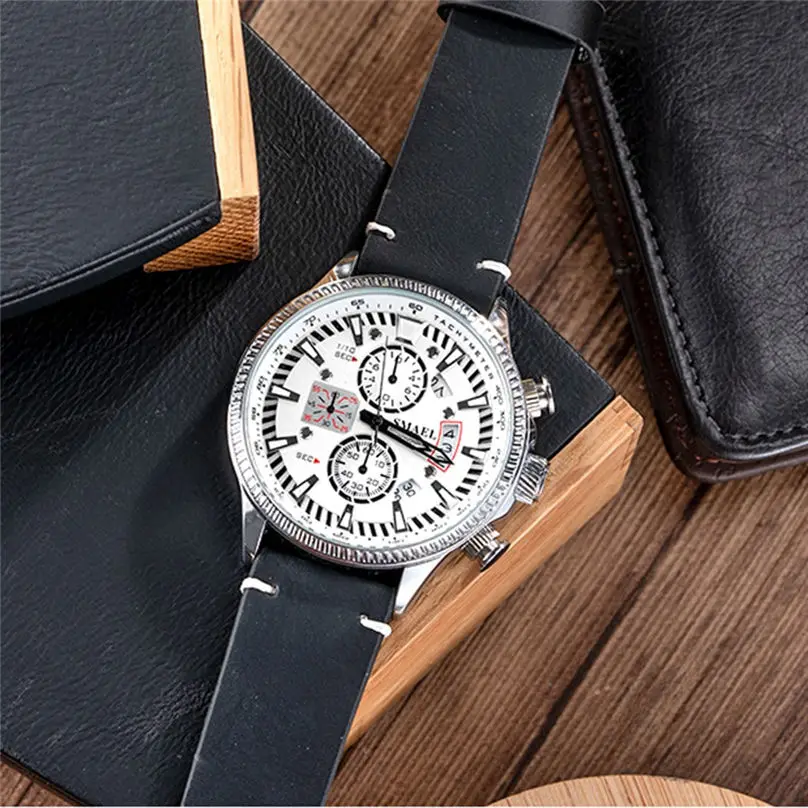 Fashion & Casual Men Watches Creative Geometric Round Leather Belt Waterproof Men's Quartz Watch Gift 3D09 (14)